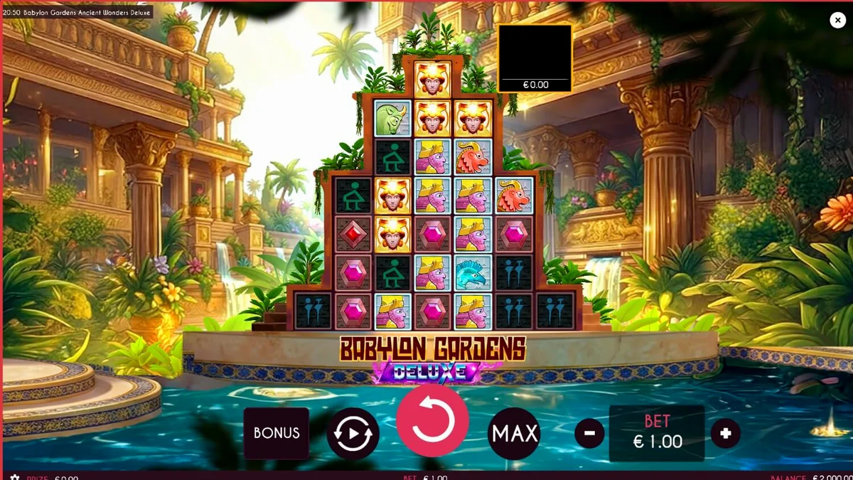 Tampilan antarmuka mobile slot Babylon Gardens Ancient Wonders Deluxe